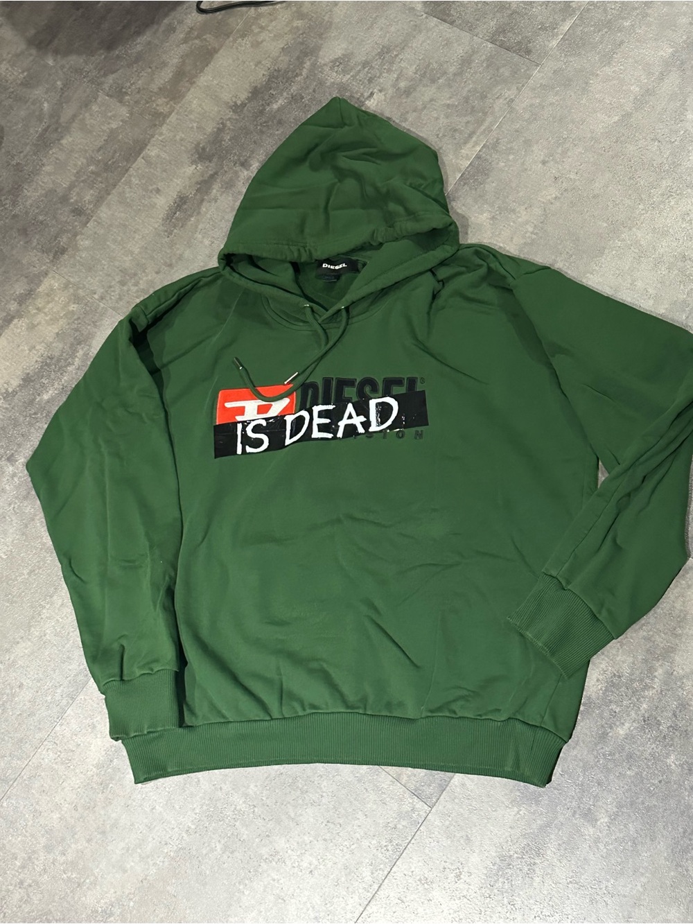 Diesel Green Hooded Sweatshirt with 'Is Dead' Graphic